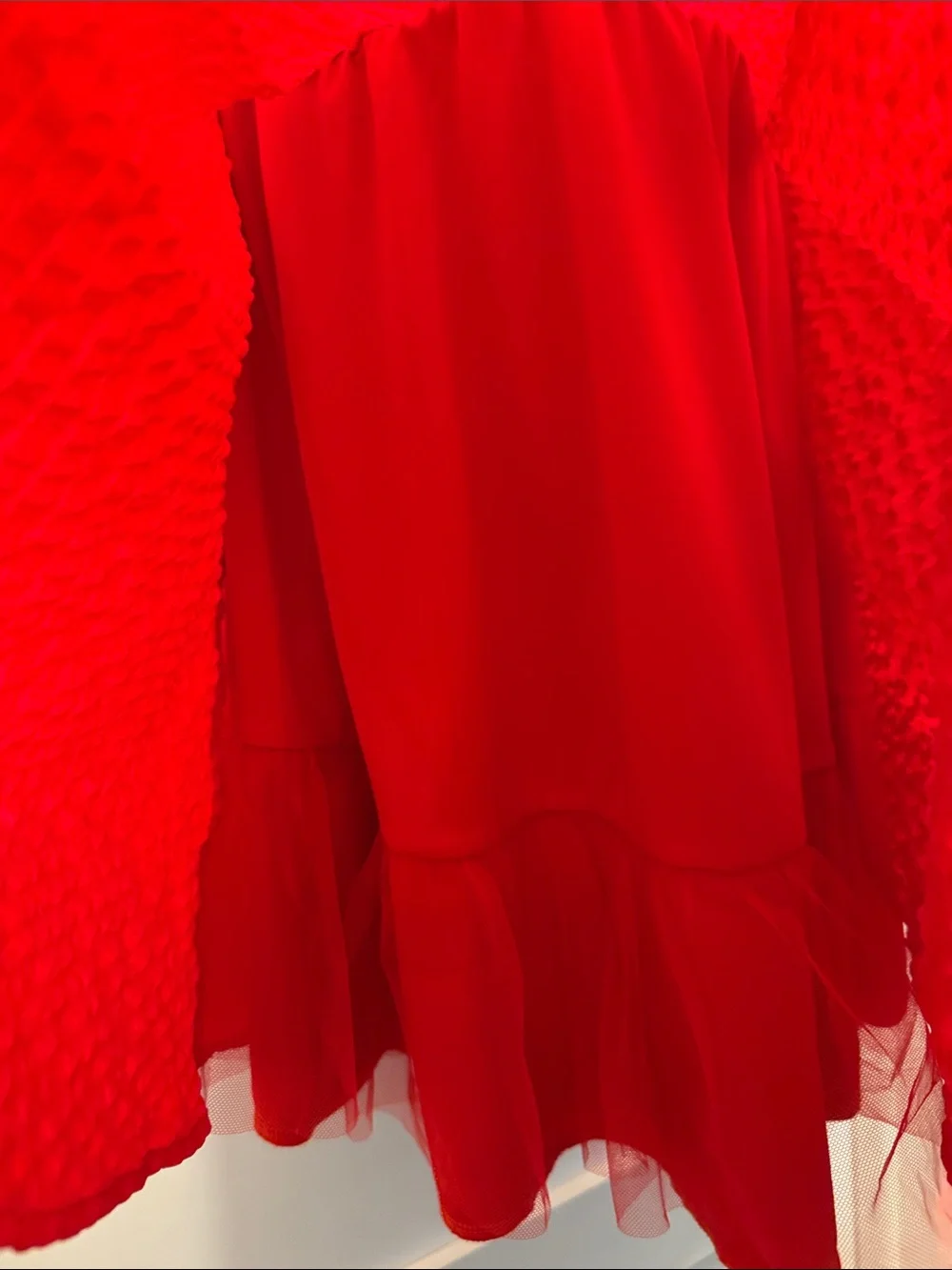 Crystal Doll Vibrant Red Textured Puff-Sleeve Mini Dress - Picture 6 of 8
